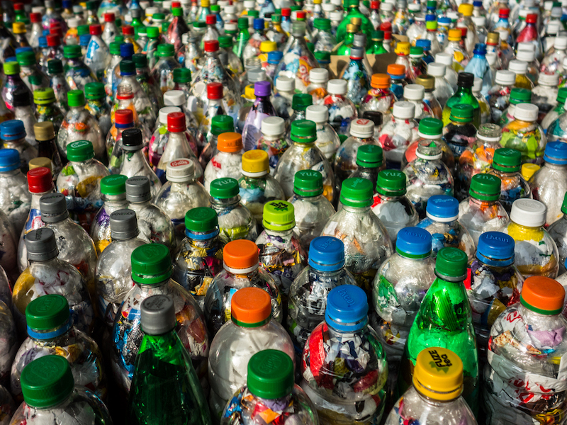 Hundreds of plastic bottles filled with waste to make up ecobricks