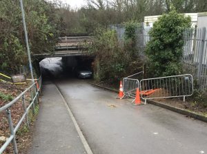 The alternative route past Radyr train station goes under the tracks
