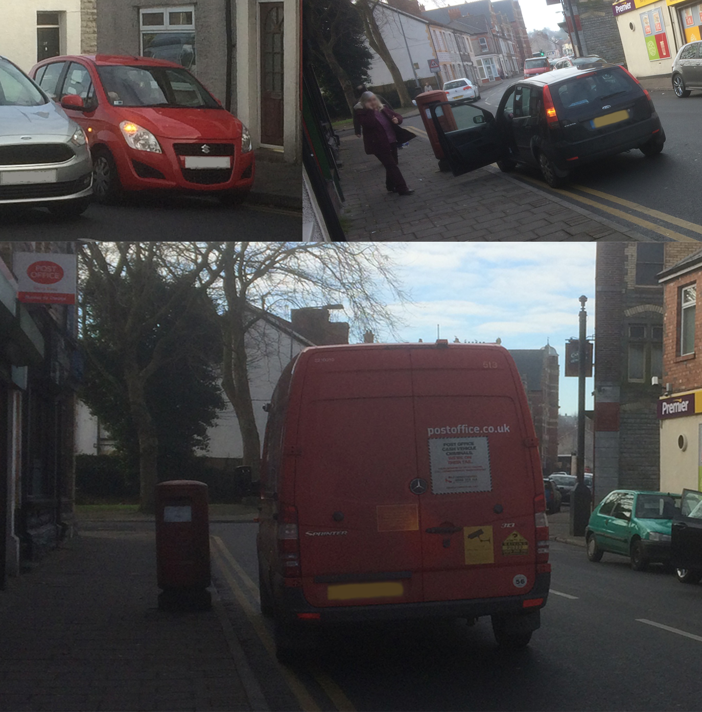 Vehicles parking illegally outside the post office