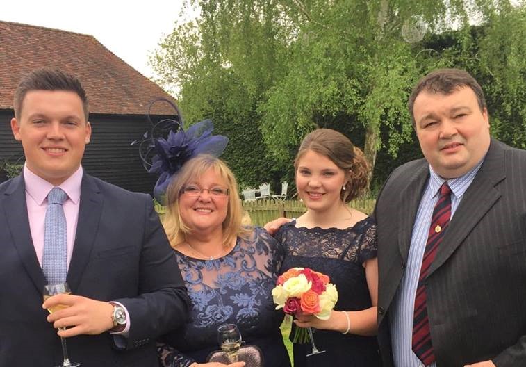 Tom Owen, (left) with mother Kim Owen, father Martin Owen and his sister Katie.