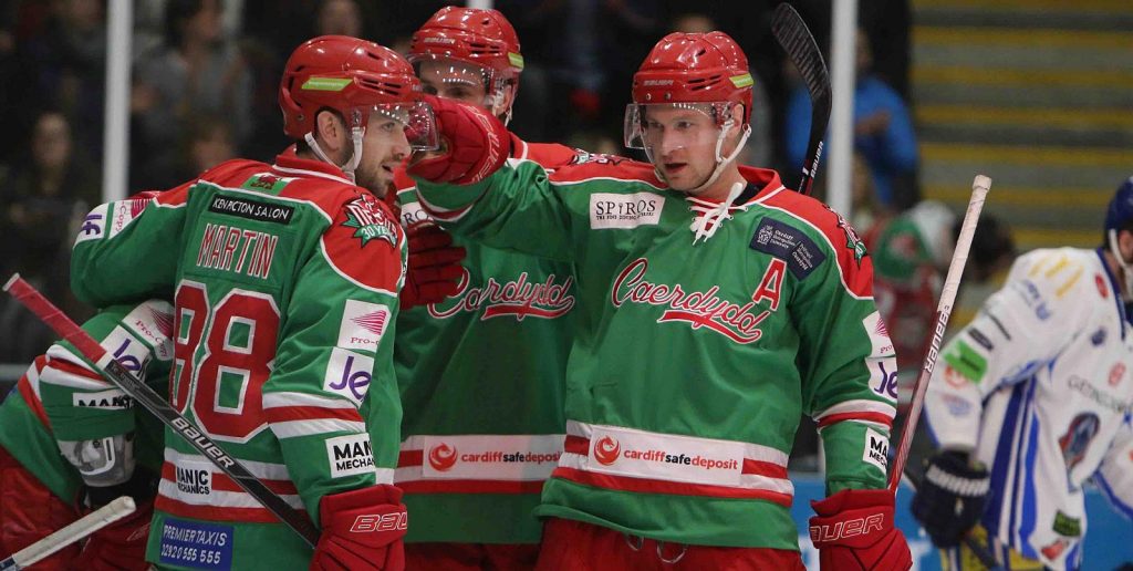 Cardiff Devils in their special edition green jerseys on Saturday.