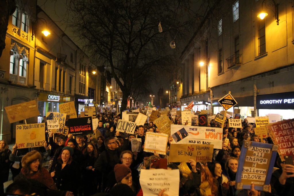 Protesters marching down Queen Street on Monday evening