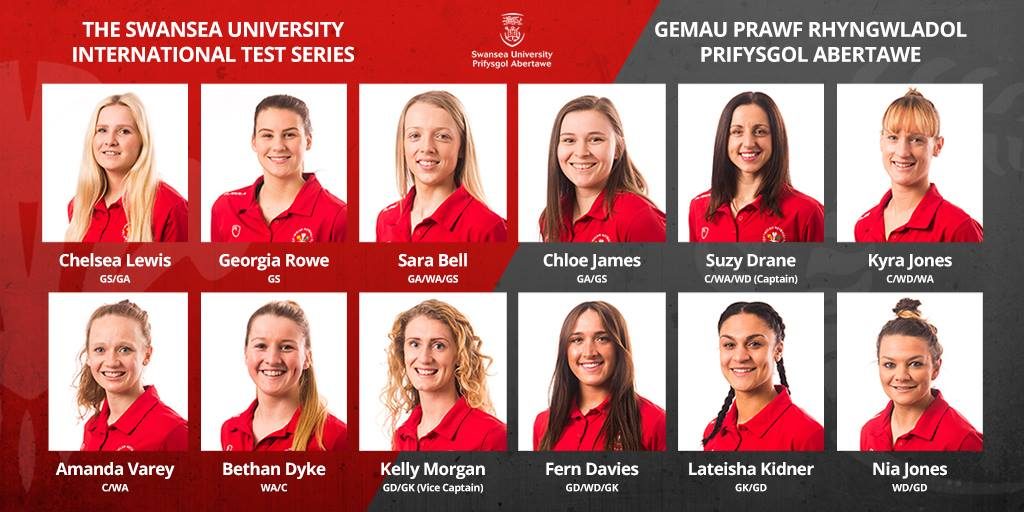 The 12 women picked to represent Wales in the two-match series credit: Welsh Netball