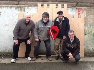 Members of the Dusty Shed with their castle for Cardiff Flower Show