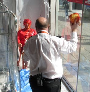 From checkout staff to security guards, everyone got involved in the ketchup throwing