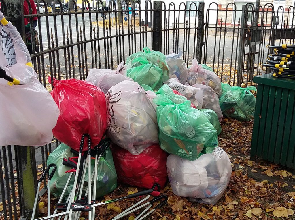 At Keep Cathays Tidy's first litter pick in October, 34 bags of rubbish were collected from the area around Cogan Park.
