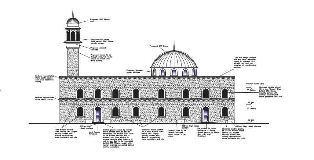 The proposed minaret and dome for the Sanatorium Road mosque