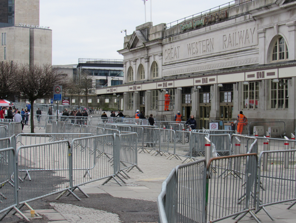 Barriers have already been erected around Cardiff Central station to prepare for travellers.