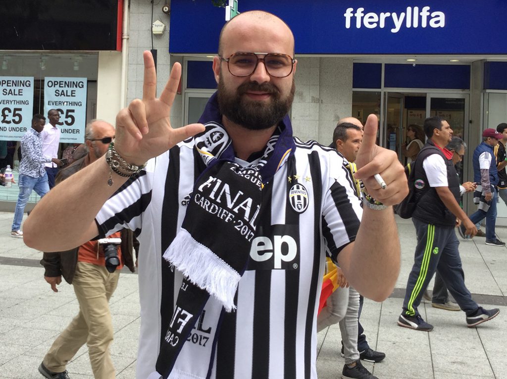 Riccardo Montanile, 32, from southern Italy predicts a 3-1 win for Juventus. He is one of the 200,000 fans in the city for the final