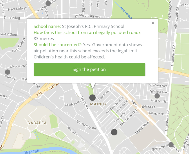 St Joseph's RC Primary Schools is 83 metres from an illegally polluted road. Credit: ClientEarth
