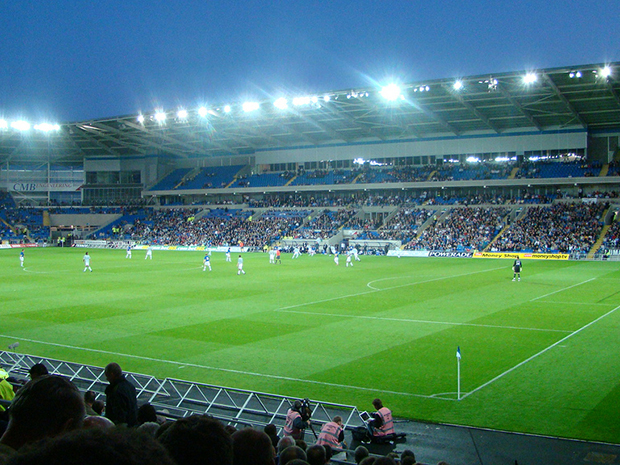 Cardiff City Stadium at dusk