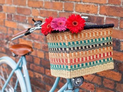 Plastic-free woven bike basket