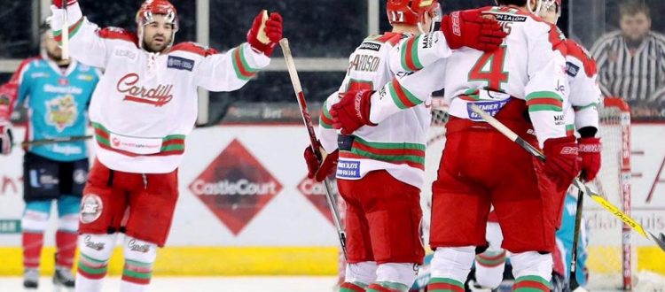 Cardiff Devils celebrate their victory over Belfast Giants.