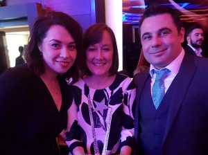 A photo of Anna and Zak Sarhan with Jo Stevens