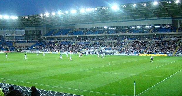 Cardiff City Stadium at dusk